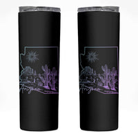 Glowing Arizona State Map Outline Graphic Skinny Tumbler Neon Gradient Cactus Desert Travel Souvenir