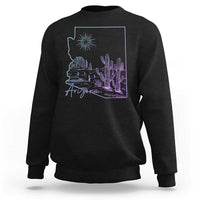 Glowing Arizona State Map Outline Graphic Sweatshirt Neon Gradient Cactus Desert Travel Souvenir