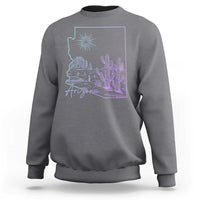 Glowing Arizona State Map Outline Graphic Sweatshirt Neon Gradient Cactus Desert Travel Souvenir