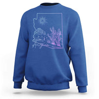 Glowing Arizona State Map Outline Graphic Sweatshirt Neon Gradient Cactus Desert Travel Souvenir
