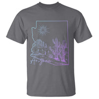 Glowing Arizona State Map Outline Graphic T Shirt Neon Gradient Cactus Desert Travel Souvenir