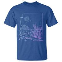 Glowing Arizona State Map Outline Graphic T Shirt Neon Gradient Cactus Desert Travel Souvenir