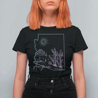 Glowing Arizona State Map Outline Graphic T Shirt For Women Neon Gradient Cactus Desert Travel Souvenir