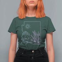 Glowing Arizona State Map Outline Graphic T Shirt For Women Neon Gradient Cactus Desert Travel Souvenir