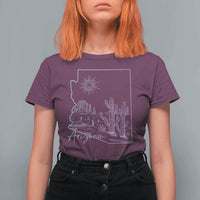 Glowing Arizona State Map Outline Graphic T Shirt For Women Neon Gradient Cactus Desert Travel Souvenir