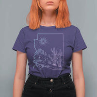 Glowing Arizona State Map Outline Graphic T Shirt For Women Neon Gradient Cactus Desert Travel Souvenir