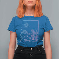 Glowing Arizona State Map Outline Graphic T Shirt For Women Neon Gradient Cactus Desert Travel Souvenir