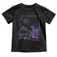 Glowing Arizona State Map Outline Graphic Toddler T Shirt Neon Gradient Cactus Desert Travel Souvenir