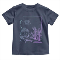 Glowing Arizona State Map Outline Graphic Toddler T Shirt Neon Gradient Cactus Desert Travel Souvenir