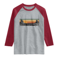 Retro Arizona Sunset Monument Valley Graphic Raglan Shirt Panoramic Desert Red Rocks Landscape Souvenir