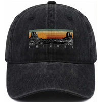 Retro Arizona Sunset Monument Valley Graphic Washed Cotton Baseball Cap Panoramic Desert Red Rocks Landscape Souvenir