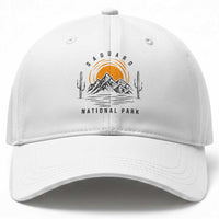 Retro Saguaro National Park Sunset Graphic Baseball Cap Vintage Arizona Desert Mountain Badge Souvenir