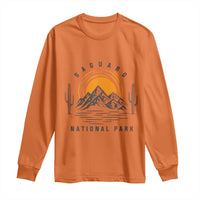 Retro Saguaro National Park Sunset Graphic Long Sleeve Shirt Vintage Arizona Desert Mountain Badge Souvenir