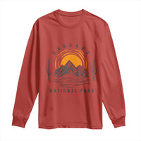 Retro Saguaro National Park Sunset Graphic Long Sleeve Shirt Vintage Arizona Desert Mountain Badge Souvenir