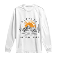 Retro Saguaro National Park Sunset Graphic Long Sleeve Shirt Vintage Arizona Desert Mountain Badge Souvenir