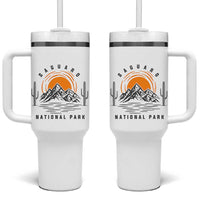 Retro Saguaro National Park Sunset Graphic Tumbler With Handle Vintage Arizona Desert Mountain Badge Souvenir