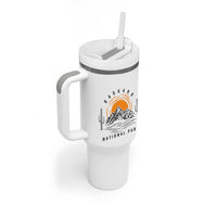 Retro Saguaro National Park Sunset Graphic Tumbler With Handle Vintage Arizona Desert Mountain Badge Souvenir