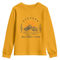 Retro Saguaro National Park Sunset Graphic Youth Sweatshirt Vintage Arizona Desert Mountain Badge Souvenir