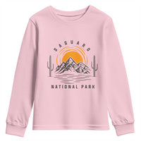 Retro Saguaro National Park Sunset Graphic Youth Sweatshirt Vintage Arizona Desert Mountain Badge Souvenir