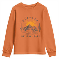 Retro Saguaro National Park Sunset Graphic Youth Sweatshirt Vintage Arizona Desert Mountain Badge Souvenir