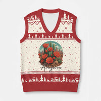 Beautiful Blooming Cactus Flower Arizona Graphic V-Neck Knit Sweater Vest Vintage Desert Botanical Floral Nature Souvenir