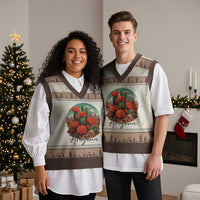 Beautiful Blooming Cactus Flower Arizona Graphic V-Neck Knit Sweater Vest Vintage Desert Botanical Floral Nature Souvenir