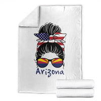 Patriotic Arizona Messy Bun Girl Graphic Throw Blanket American Flag Sunglasses Southwest State Pride Souvenir