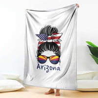 Patriotic Arizona Messy Bun Girl Graphic Throw Blanket American Flag Sunglasses Southwest State Pride Souvenir
