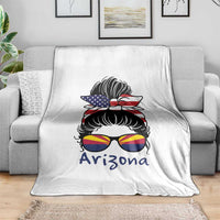 Patriotic Arizona Messy Bun Girl Graphic Throw Blanket American Flag Sunglasses Southwest State Pride Souvenir