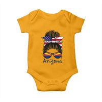 Patriotic Arizona Messy Bun Girl Graphic Baby Onesie American Flag Sunglasses Southwest State Pride Souvenir