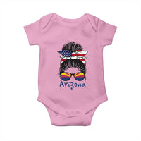 Patriotic Arizona Messy Bun Girl Graphic Baby Onesie American Flag Sunglasses Southwest State Pride Souvenir