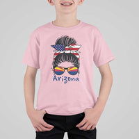 Patriotic Arizona Messy Bun Girl Graphic T Shirt For Kid American Flag Sunglasses Southwest State Pride Souvenir