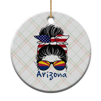 Patriotic Arizona Messy Bun Girl Graphic Ceramic Ornament American Flag Sunglasses Southwest State Pride Souvenir