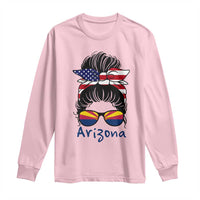 Patriotic Arizona Messy Bun Girl Graphic Long Sleeve Shirt American Flag Sunglasses Southwest State Pride Souvenir