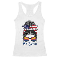 Patriotic Arizona Messy Bun Girl Graphic Racerback Tank Top American Flag Sunglasses Southwest State Pride Souvenir