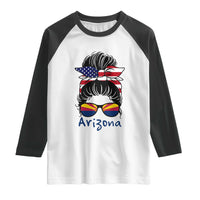 Patriotic Arizona Messy Bun Girl Graphic Raglan Shirt American Flag Sunglasses Southwest State Pride Souvenir