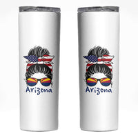Patriotic Arizona Messy Bun Girl Graphic Skinny Tumbler American Flag Sunglasses Southwest State Pride Souvenir