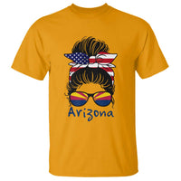 Patriotic Arizona Messy Bun Girl Graphic T Shirt American Flag Sunglasses Southwest State Pride Souvenir