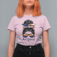 Patriotic Arizona Messy Bun Girl Graphic T Shirt For Women American Flag Sunglasses Southwest State Pride Souvenir