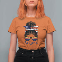 Patriotic Arizona Messy Bun Girl Graphic T Shirt For Women American Flag Sunglasses Southwest State Pride Souvenir