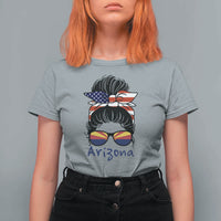 Patriotic Arizona Messy Bun Girl Graphic T Shirt For Women American Flag Sunglasses Southwest State Pride Souvenir