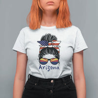 Patriotic Arizona Messy Bun Girl Graphic T Shirt For Women American Flag Sunglasses Southwest State Pride Souvenir