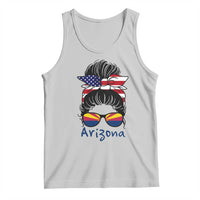 Patriotic Arizona Messy Bun Girl Graphic Tank Top American Flag Sunglasses Southwest State Pride Souvenir