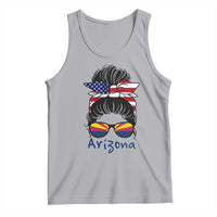 Patriotic Arizona Messy Bun Girl Graphic Tank Top American Flag Sunglasses Southwest State Pride Souvenir