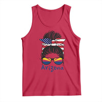 Patriotic Arizona Messy Bun Girl Graphic Tank Top American Flag Sunglasses Southwest State Pride Souvenir