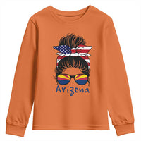 Patriotic Arizona Messy Bun Girl Graphic Youth Sweatshirt American Flag Sunglasses Southwest State Pride Souvenir