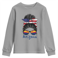 Patriotic Arizona Messy Bun Girl Graphic Youth Sweatshirt American Flag Sunglasses Southwest State Pride Souvenir