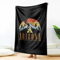 Vintage Arizona Camping Mountain Graphic Throw Blanket Retro Sunset Wilderness Outdoor Adventure Souvenir