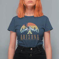 Vintage Arizona Camping Mountain Graphic T Shirt For Women Retro Sunset Wilderness Outdoor Adventure Souvenir