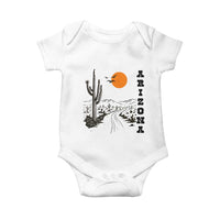 Retro Arizona Desert Road Sunset Graphic Baby Onesie Vintage Southwest Saguaro Cactus Travel Souvenir